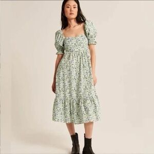 Abercrombie Midi Floral Puff Sleeve Dress